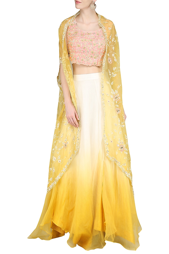 Yellow and ivory cape with blouse and skirt available only at Pernia's Pop Up Shop.