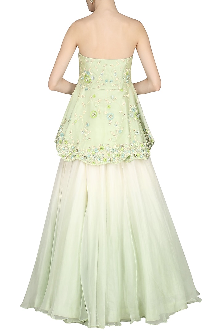 Mint green embroidered jacket with skirt and stole available only at Pernia's Pop Up Shop.
