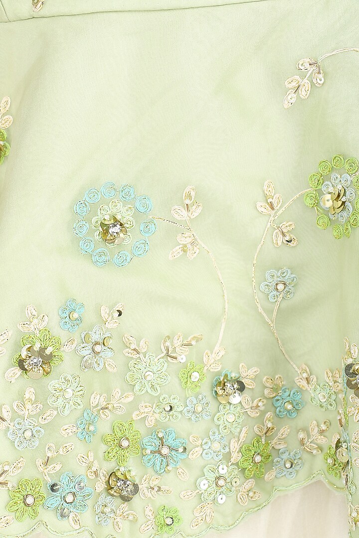 Mint green embroidered jacket with skirt and stole available only at Pernia's Pop Up Shop.