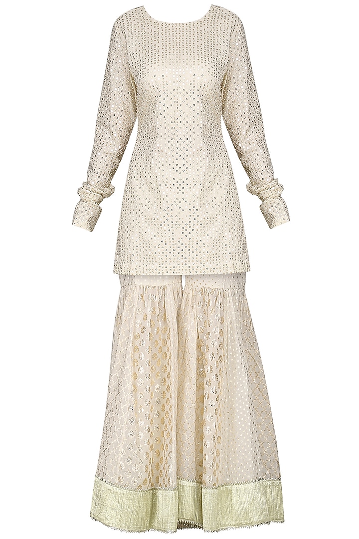 Ivory embroidered sharara set available only at Pernia's Pop Up Shop.