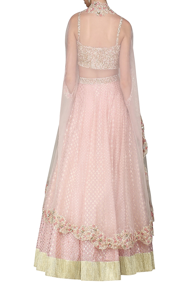 Pink embroidered cape with blouse and lehenga available only at Pernia's Pop Up Shop.
