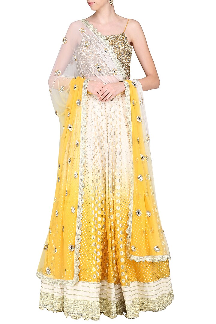 Yellow and ivory lehenga set available only at Pernia's Pop Up Shop.