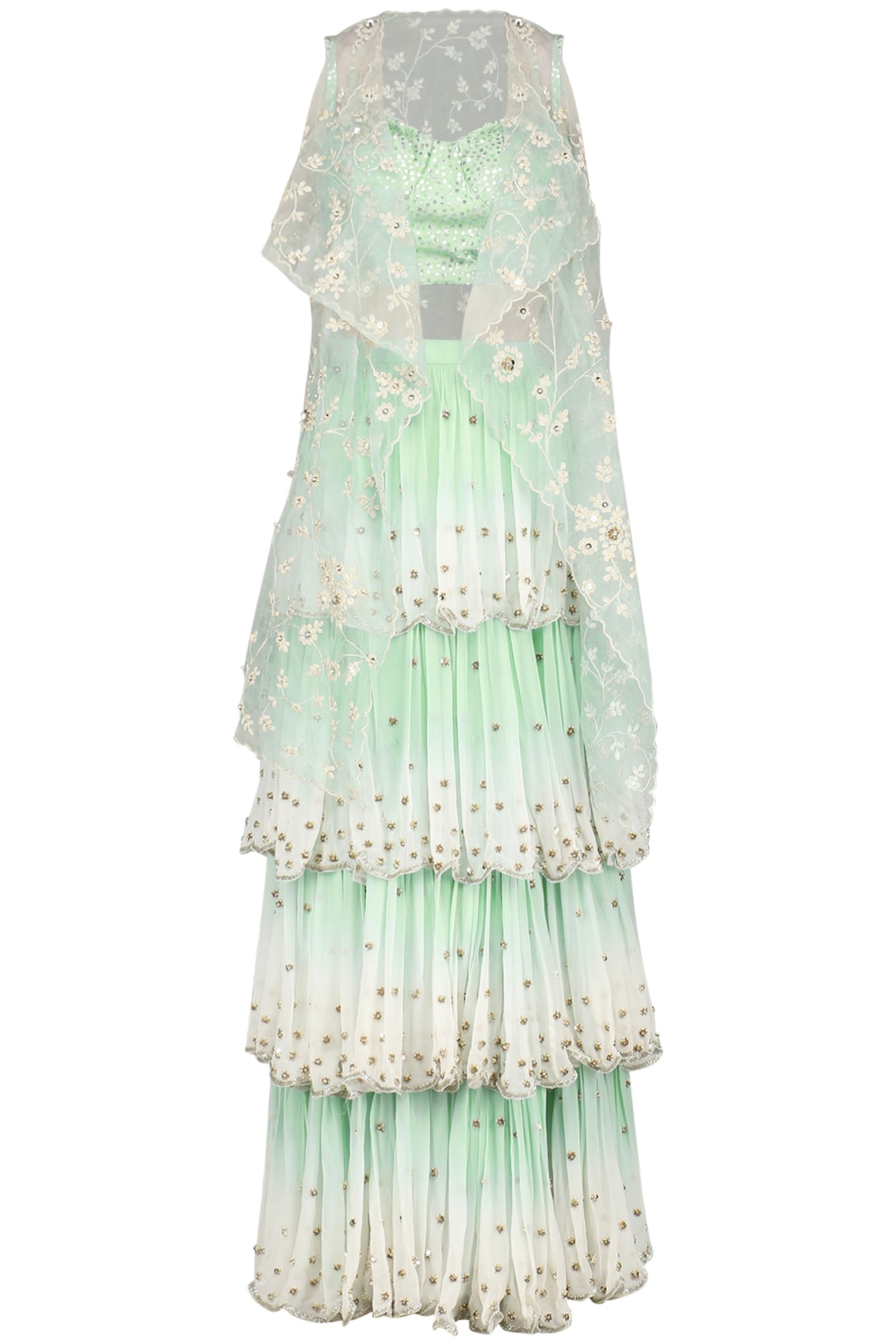 Ombre Print Skirt with Cape And Bustier