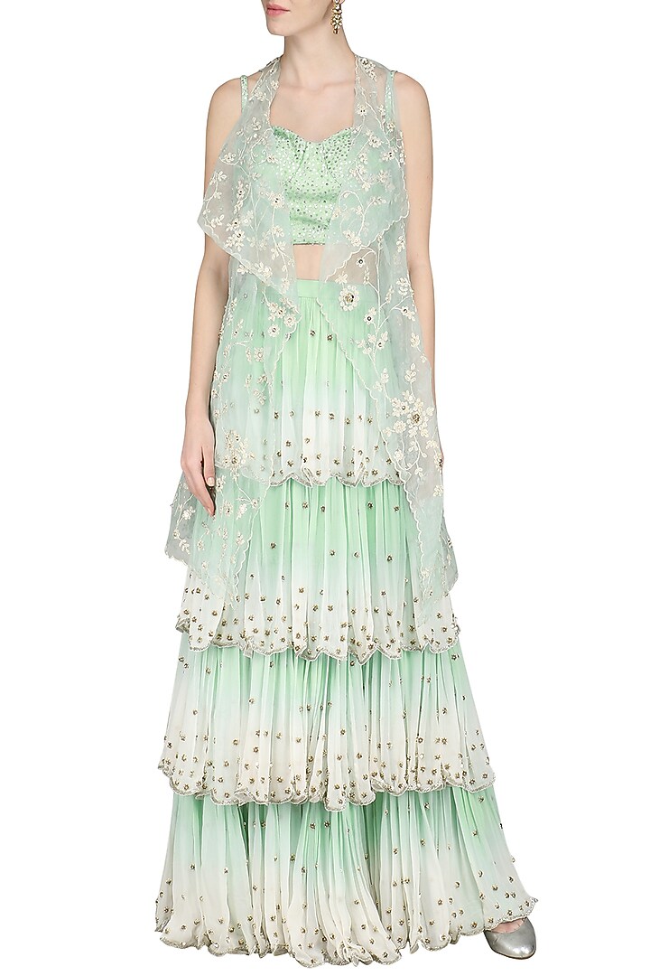 Blue ombre skirt with cape and bustier available only at Pernia's Pop Up Shop.