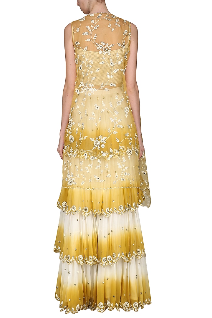 Mustard yellow ombre skirt with cape and bustier available only at Pernia's Pop Up Shop.