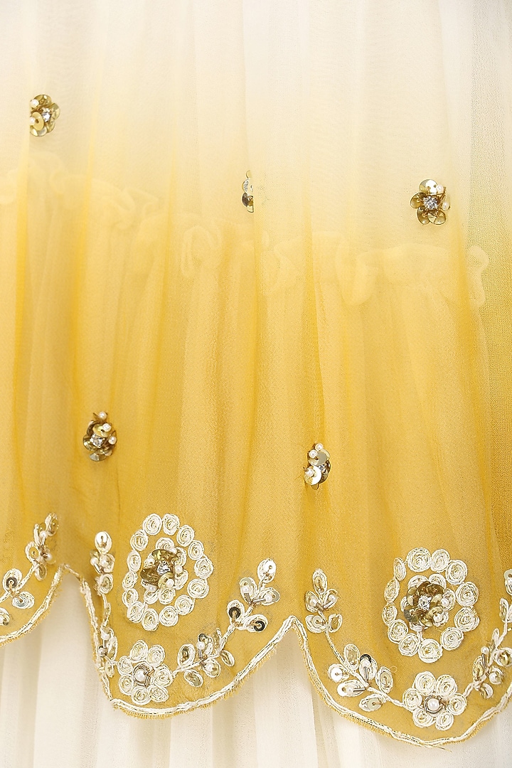 Mustard yellow ombre skirt with cape and bustier available only at Pernia's Pop Up Shop.