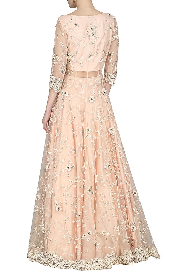Peach pink jacket with skirt and dupatta available only at Pernia's Pop Up Shop.