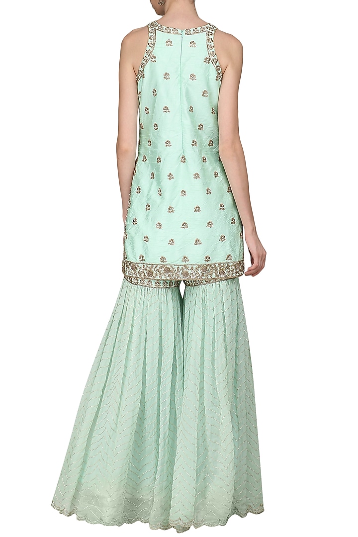 Mint blue embroidered sharara set available only at Pernia's Pop Up Shop.