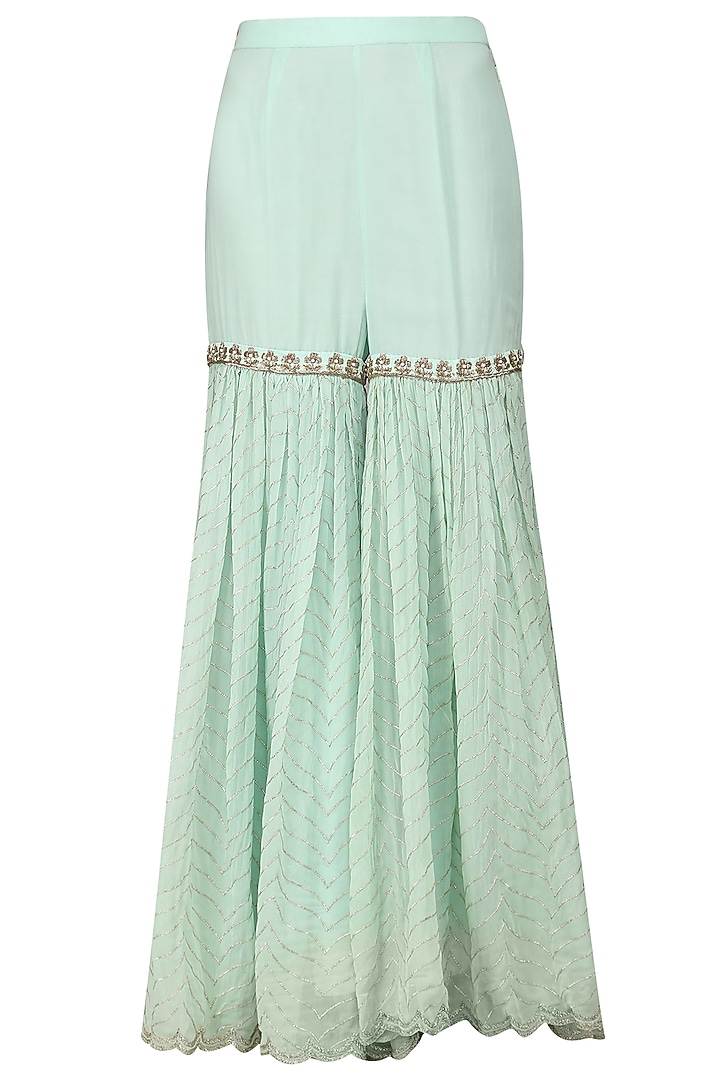 Mint blue embroidered sharara set available only at Pernia's Pop Up Shop.