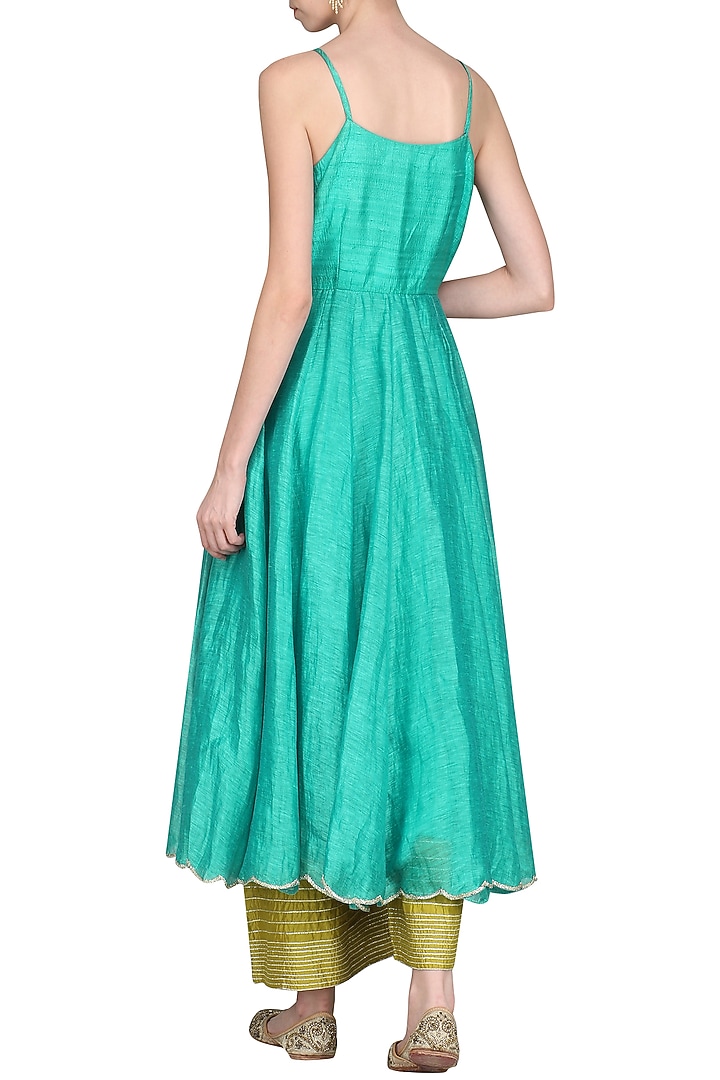 Turquoise blue embroidered kurta with green palazzo pants available only at Pernia's Pop Up Shop.