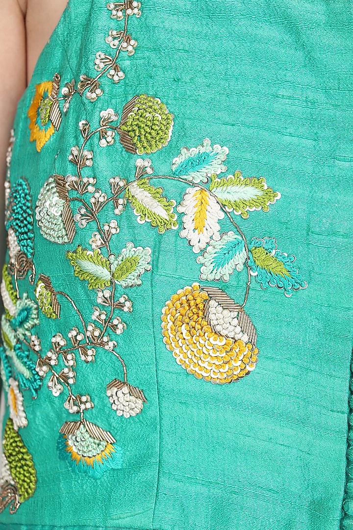 Turquoise blue embroidered kurta with green palazzo pants available only at Pernia's Pop Up Shop.