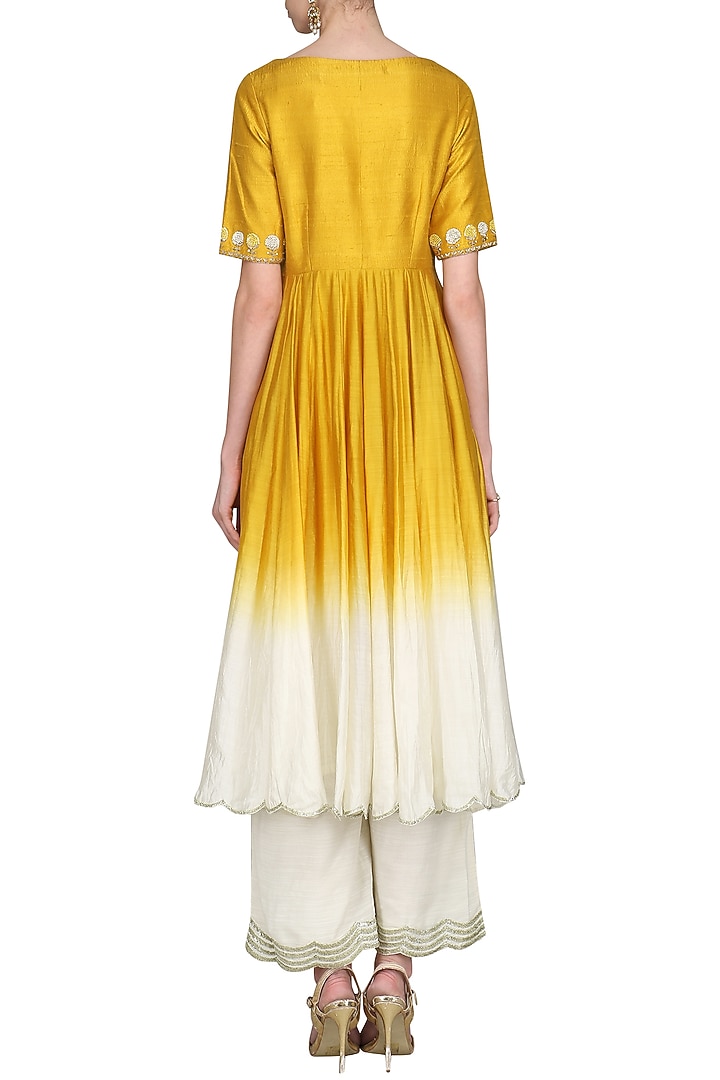 Yellow and ivory front open kurta with palazzo pants available only at Pernia's Pop Up Shop.
