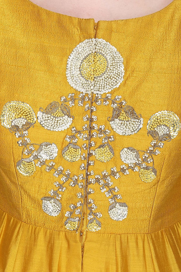 Yellow and ivory front open kurta with palazzo pants available only at Pernia's Pop Up Shop.
