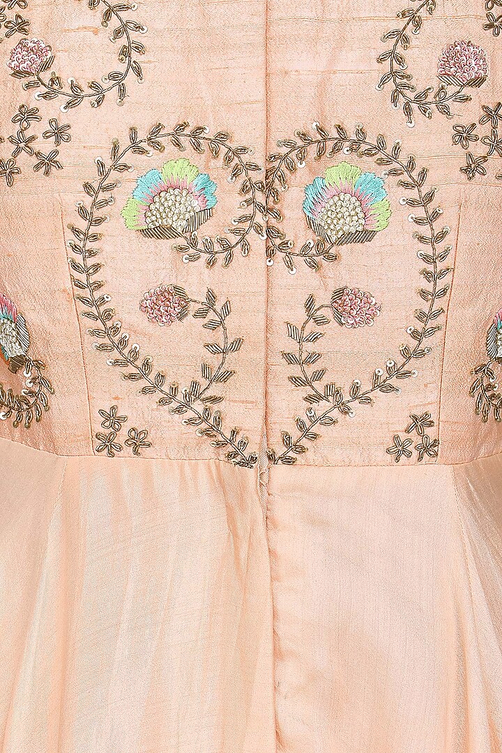 Peach high low embroidered kurta with pink palazzo pants available only at Pernia's Pop Up Shop.