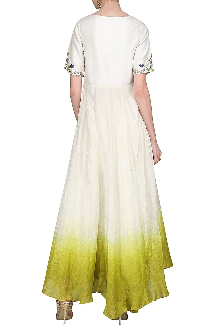 Ivory and green embroidered kurta with palazzo pants available only at Pernia's Pop Up Shop.