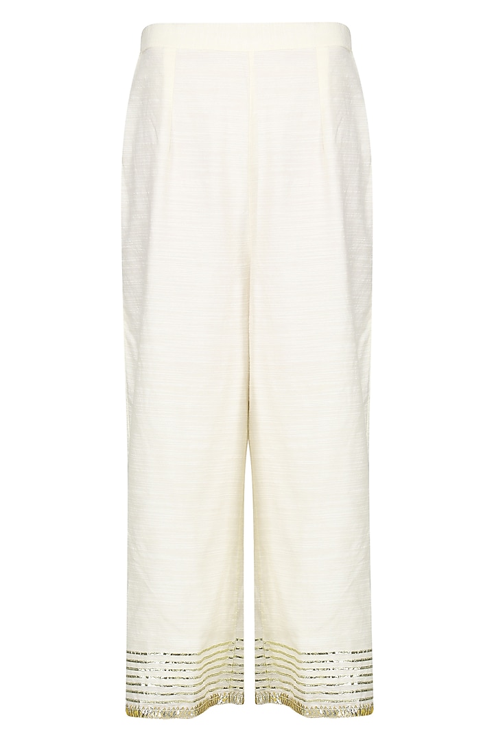 Ivory and green embroidered kurta with palazzo pants available only at Pernia's Pop Up Shop.