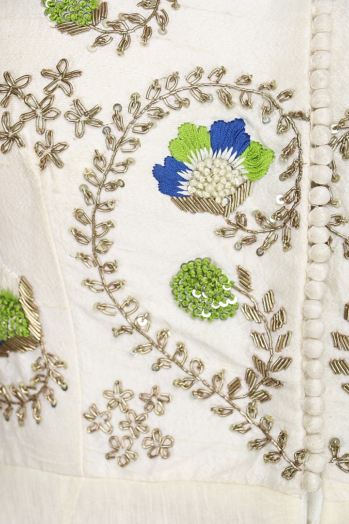 Ivory and green embroidered kurta with palazzo pants available only at Pernia's Pop Up Shop.