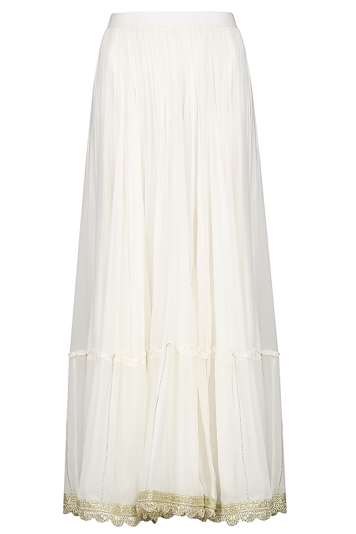 Ivory lucknowi embroidered kurta with skirt and dupatta available only at Pernia's Pop Up Shop.