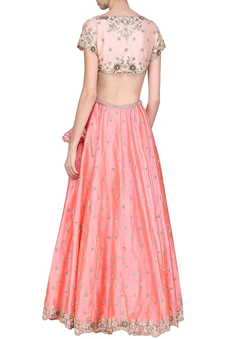 Pink hand embroidered lehenga set available only at Pernia's Pop Up Shop.