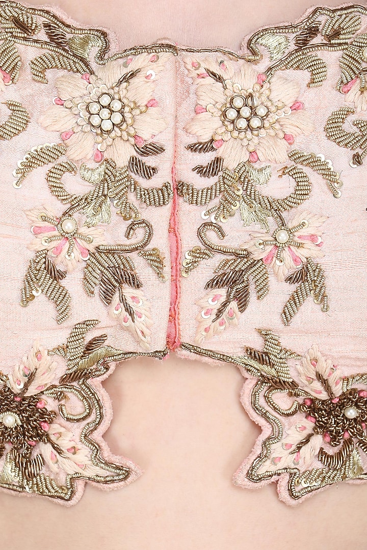 Pink hand embroidered lehenga set available only at Pernia's Pop Up Shop.