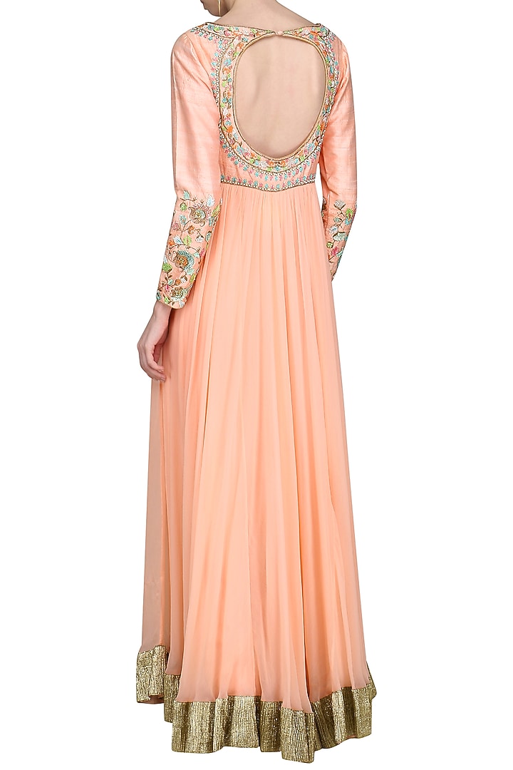 Peach and blue embroidered anarkali set available only at Pernia's Pop Up Shop.