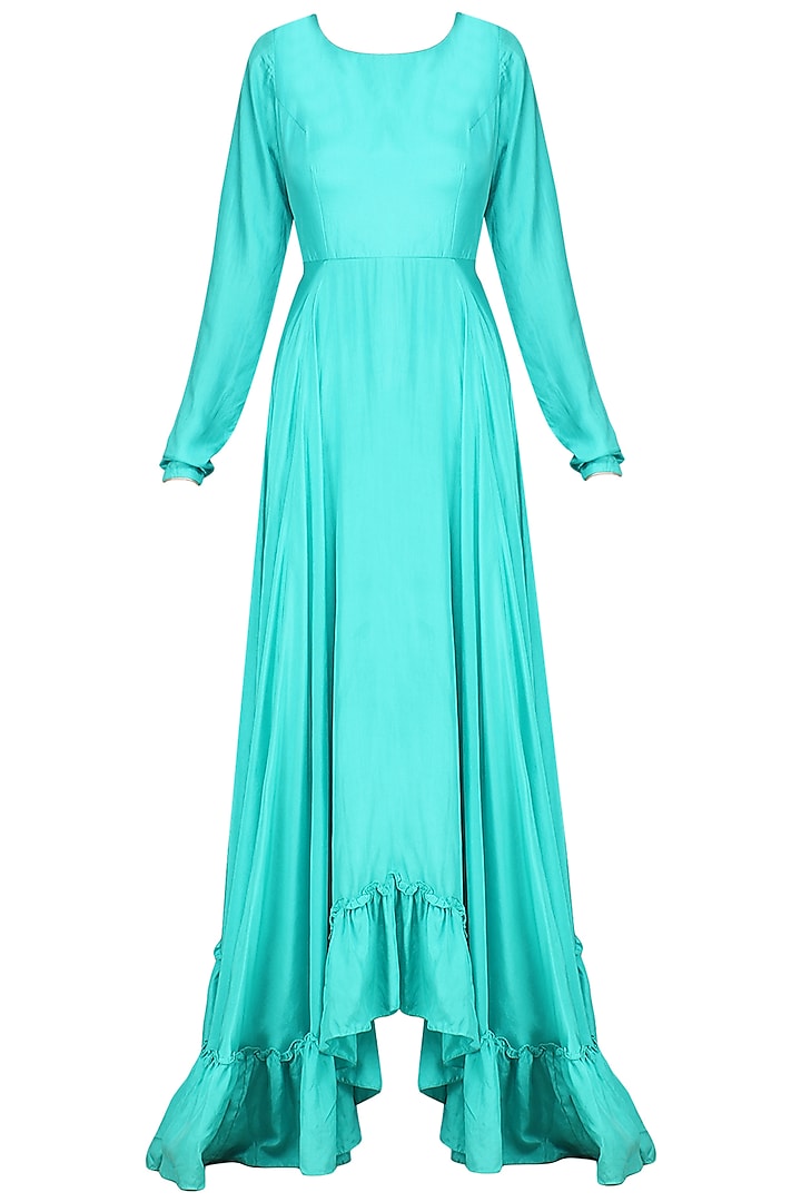 Blue high low anarkali set available only at Pernia's Pop Up Shop. 2024