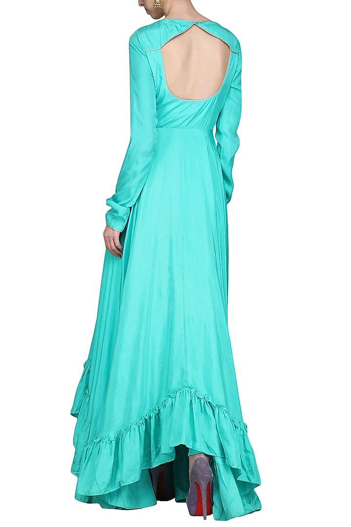 Blue high low anarkali set available only at Pernia's Pop Up Shop.