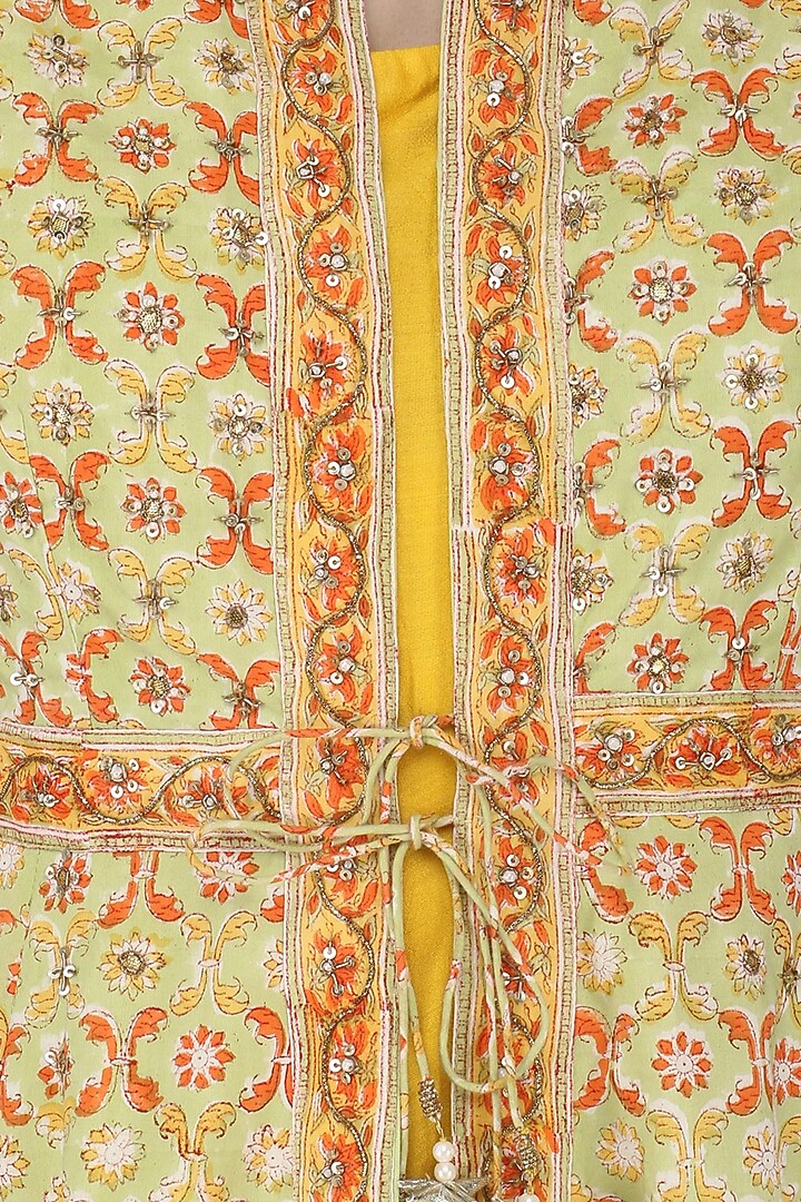 Yellow and white ombre anarkali with printed jacket and palazzo pants set available only at Pernia's Pop Up Shop.