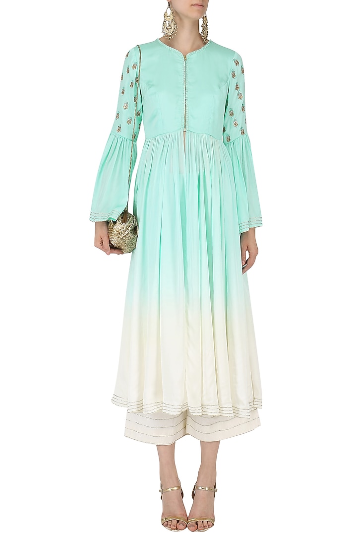 Sky blue and white ombre anarkali with palazzo pants set available only at Pernia's Pop Up Shop.