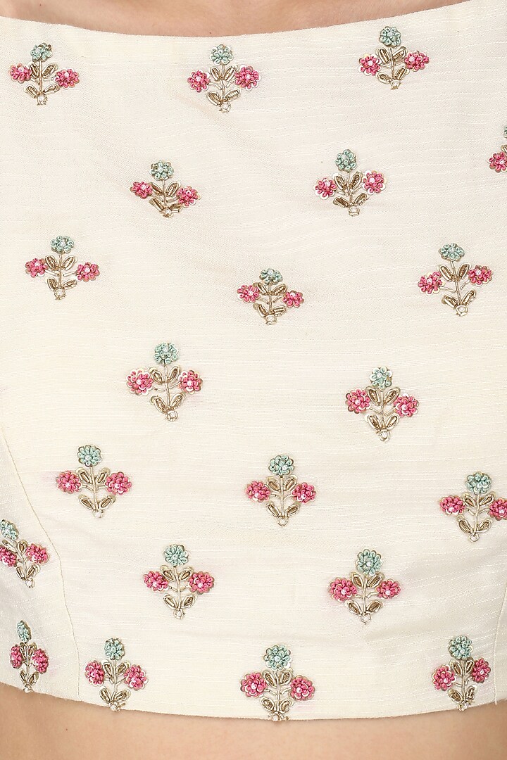 Ivory and pink jaipuri print lehenga set available only at Pernia's Pop Up Shop.