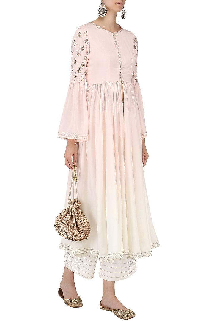 Pink and white ombre anarkali with palazzo pants set available only at Pernia's Pop Up Shop.