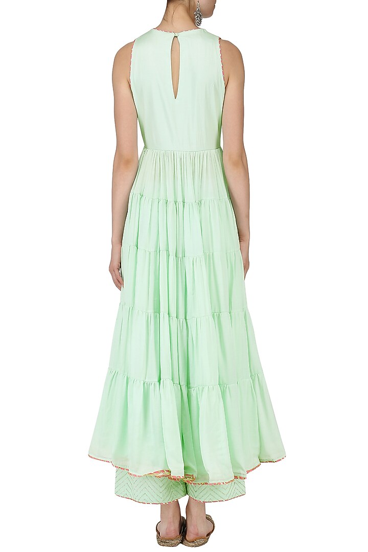 Mint green tiered anarkali set available only at Pernia's Pop Up Shop.