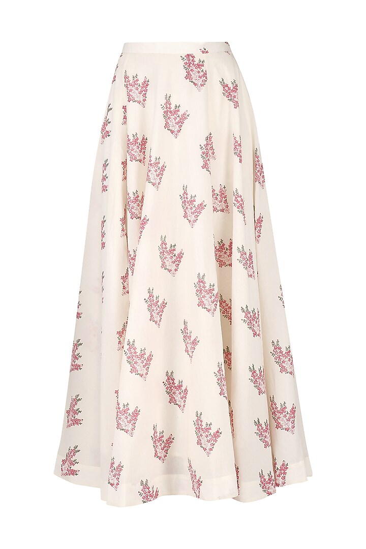 Ivory printed lehenga with beige embroidered jacket available only at Pernia's Pop Up Shop.