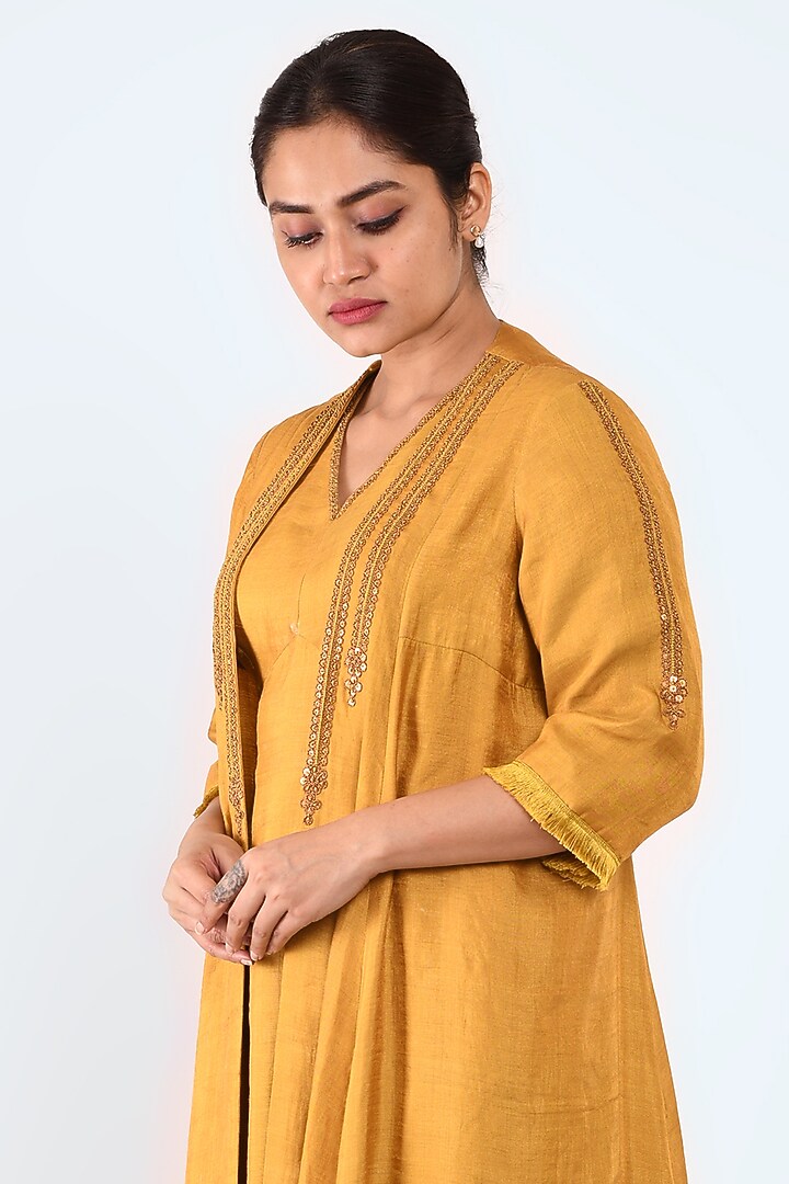 Mustard Embroidered Jacket Set by Prashant Chouhan at Pernia's Pop Up Shop