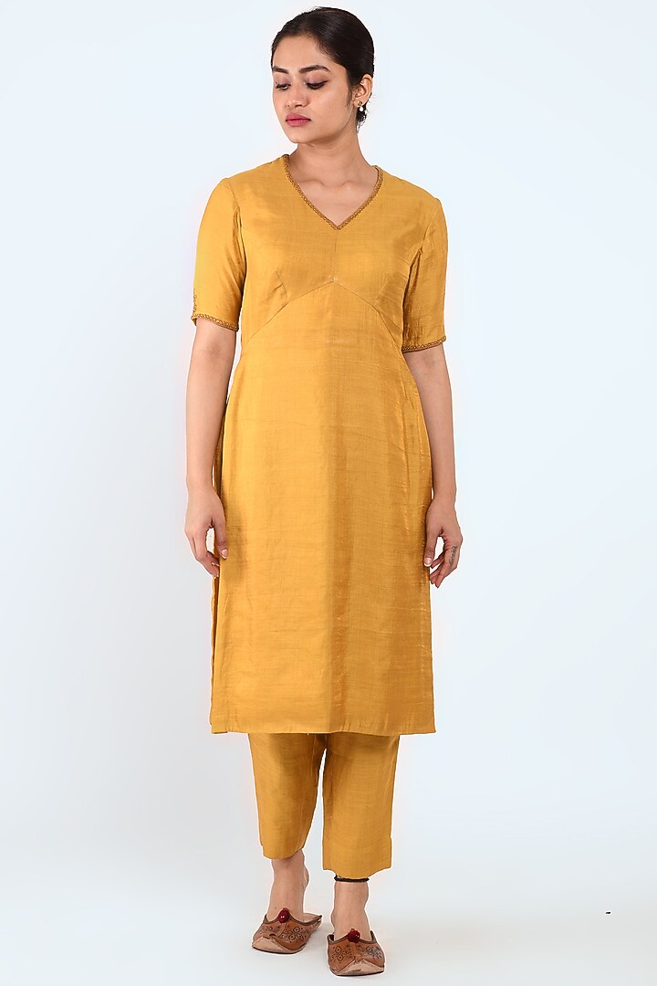 Mustard Embroidered Jacket Set by Prashant Chouhan at Pernia's Pop Up Shop
