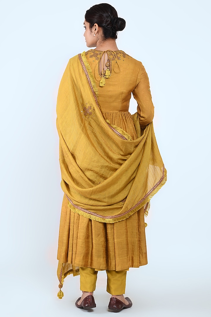 Mustard Embroidered Wedding Anarkali Set by Prashant Chouhan at Pernia's Pop Up Shop