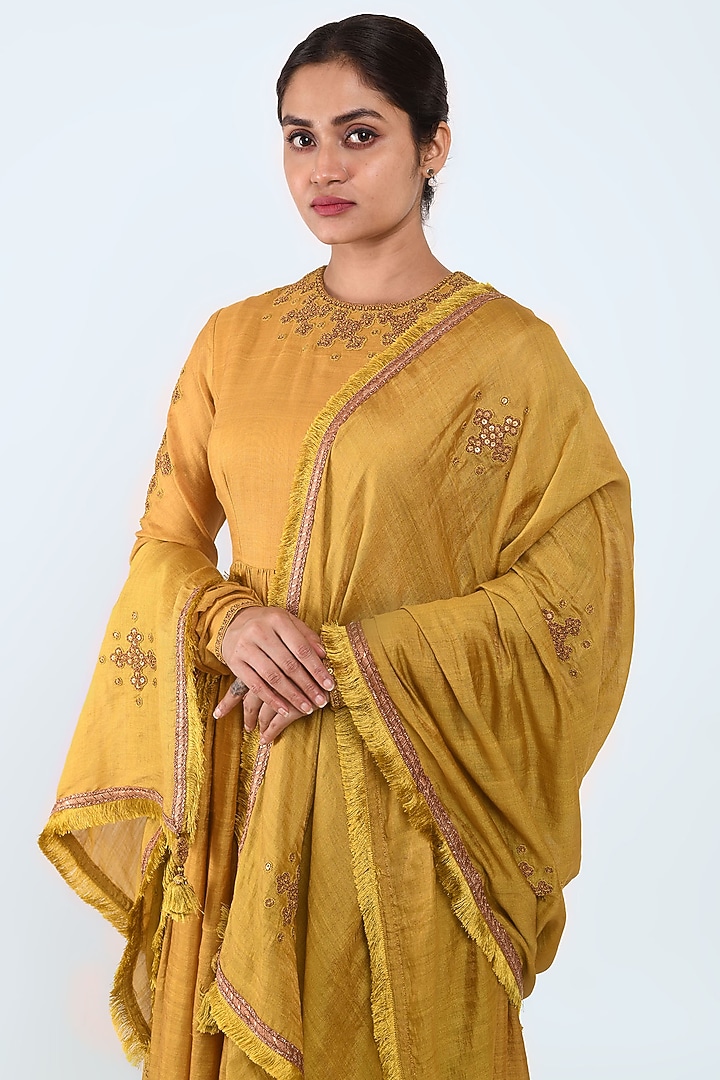 Mustard Embroidered Wedding Anarkali Set by Prashant Chouhan at Pernia's Pop Up Shop