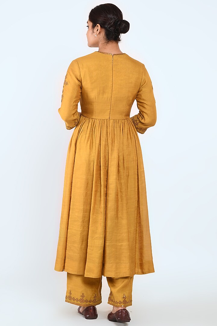 Mustard Embroidered Angrakha Wedding Anarkali Set by Prashant Chouhan at Pernia's Pop Up Shop