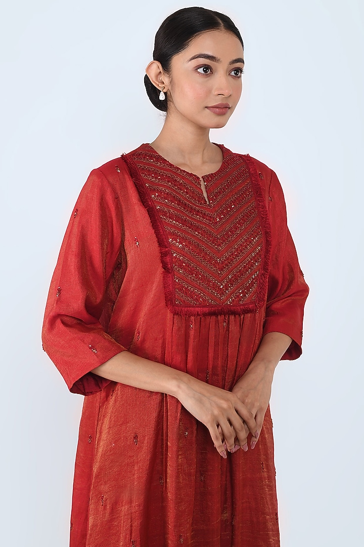 Maroon Embroidered A-Line Kurta Set by Prashant Chouhan at Pernia's Pop Up Shop