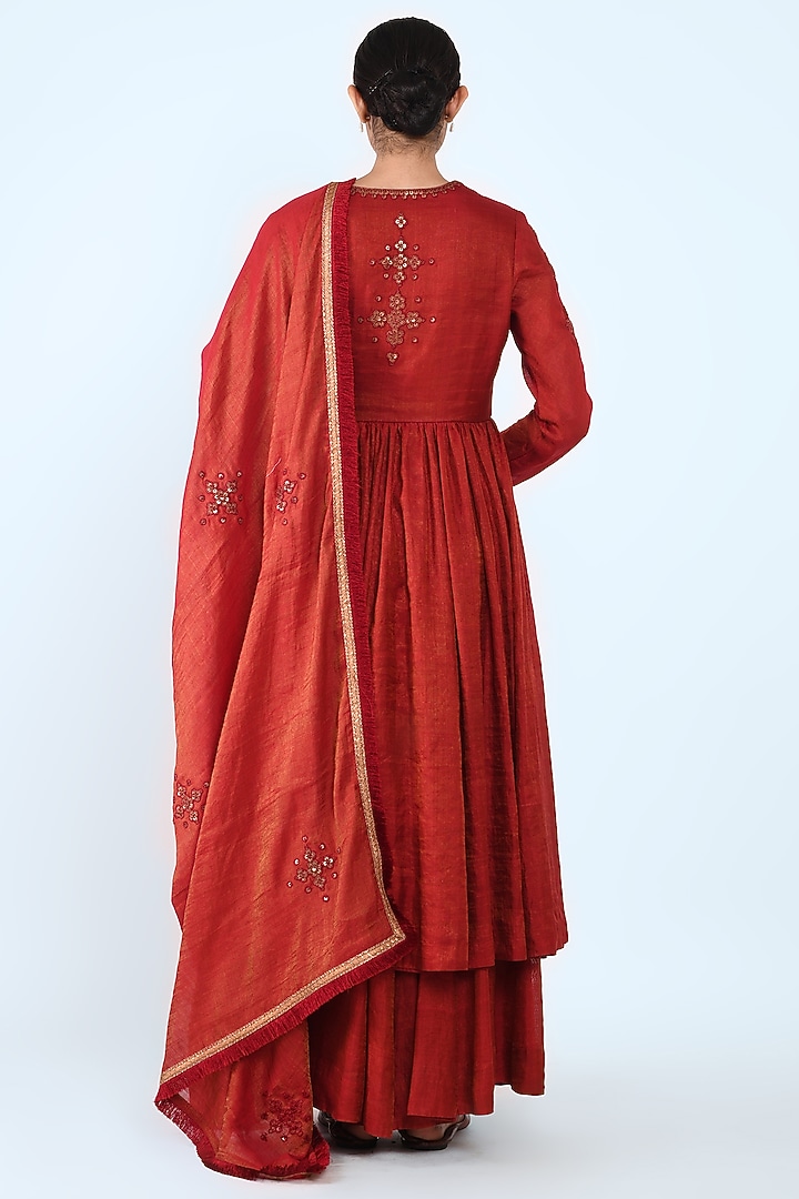 Maroon Embroidered Angrakha Wedding Anarkali Set by Prashant Chouhan at Pernia's Pop Up Shop