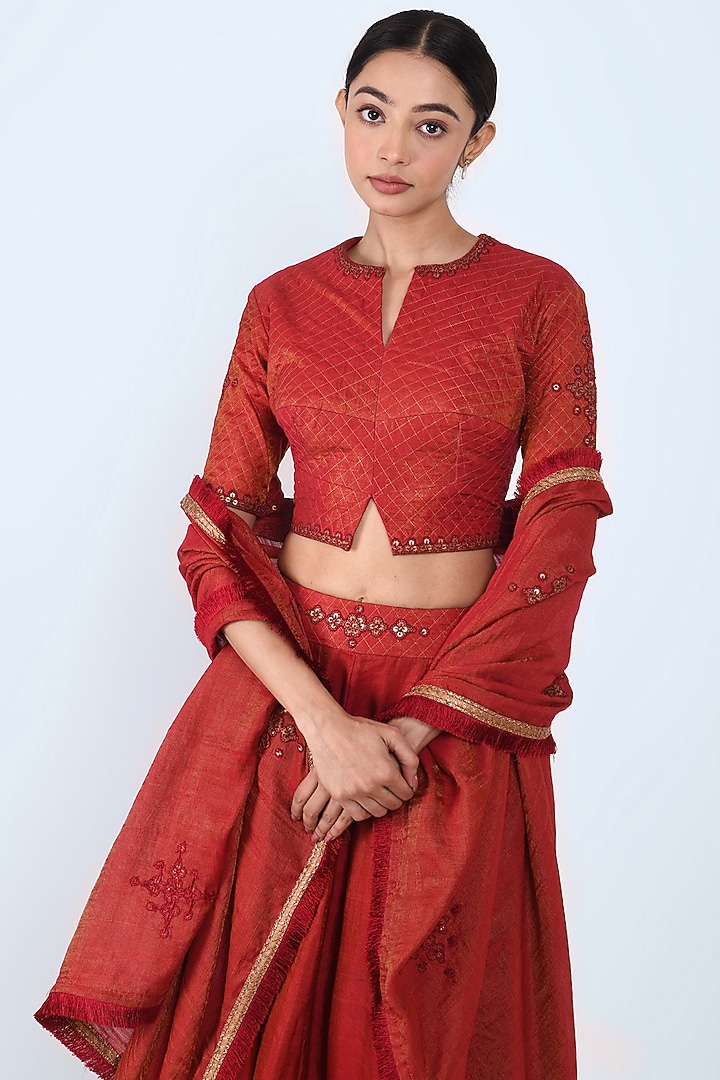 Maroon Embroidered Wedding Lehenga Set by Prashant Chouhan at Pernia's Pop Up Shop