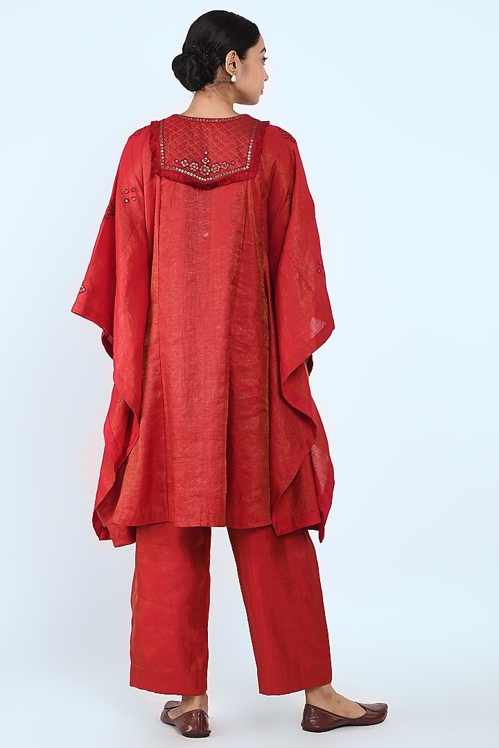 Maroon Embroidered Kaftan Set by Prashant Chouhan at Pernia's Pop Up Shop
