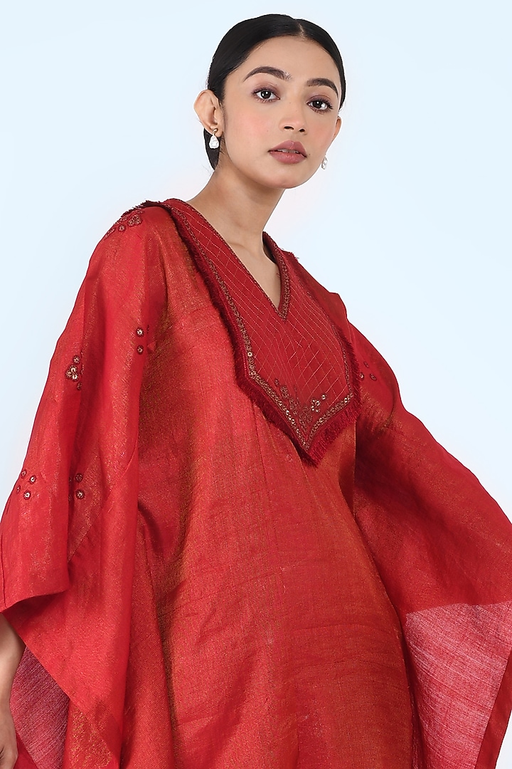 Maroon Embroidered Kaftan Set by Prashant Chouhan at Pernia's Pop Up Shop