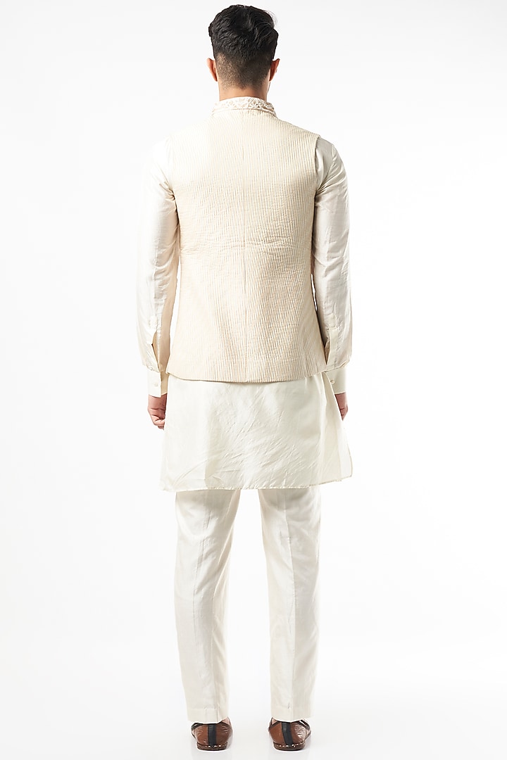 Ivory Silk Kurta Set With Koti by Pinnacle By Shruti Sancheti Men at Pernia's Pop Up Shop