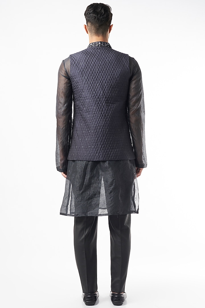 Charcoal Silk Kurta Set With Koti by Pinnacle By Shruti Sancheti Men at Pernia's Pop Up Shop