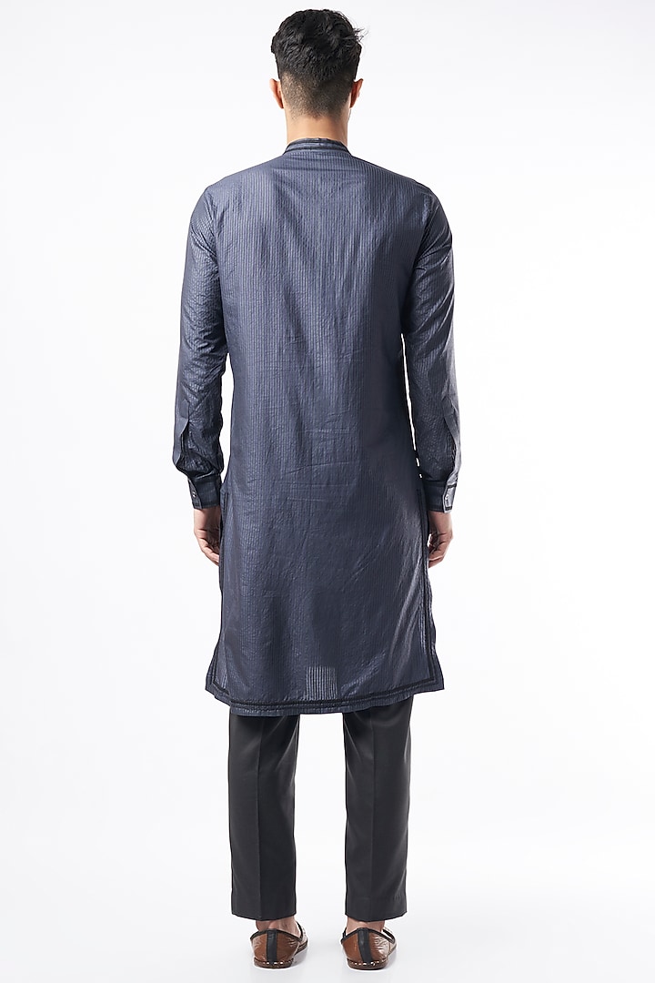 Charcoal Silk Embroidered Kurta Set by Pinnacle By Shruti Sancheti Men at Pernia's Pop Up Shop