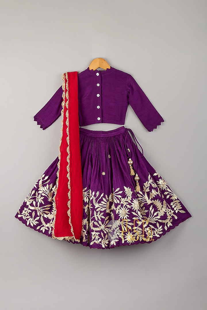 Dark Purple Silk Lehenga Set For Girls by P & S Co at Pernia's Pop Up Shop