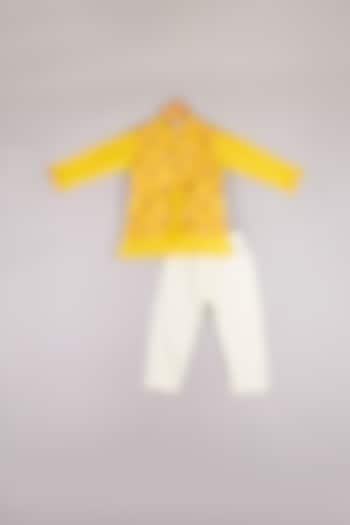 Yellow Brocade & Silk Kurta Set For Boys by P & S Co