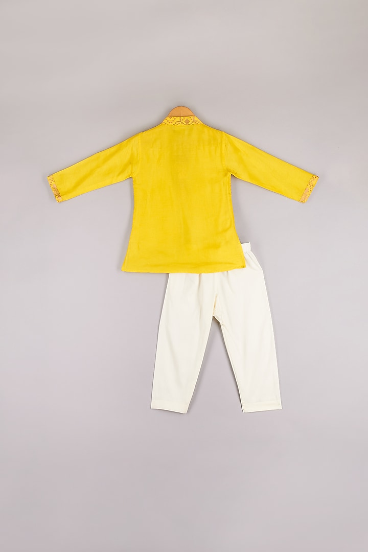 Yellow Brocade & Silk Kurta Set For Boys by P & S Co at Pernia's Pop Up Shop