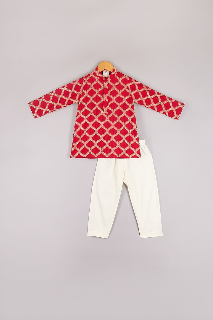 Fuchsia PInk Embroidered Kurta Set For Boys by P & S Co